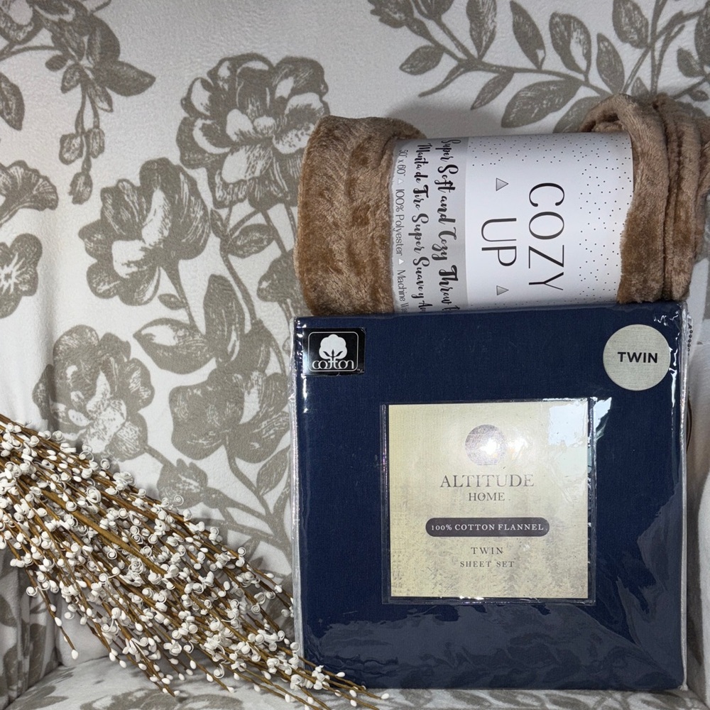 Twin Sheet Set - Navy Blue with Fleece Blanket